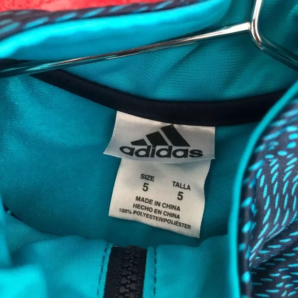 Adidas Boys Navy Aqua Blue Logo Full Zip Track Jacket